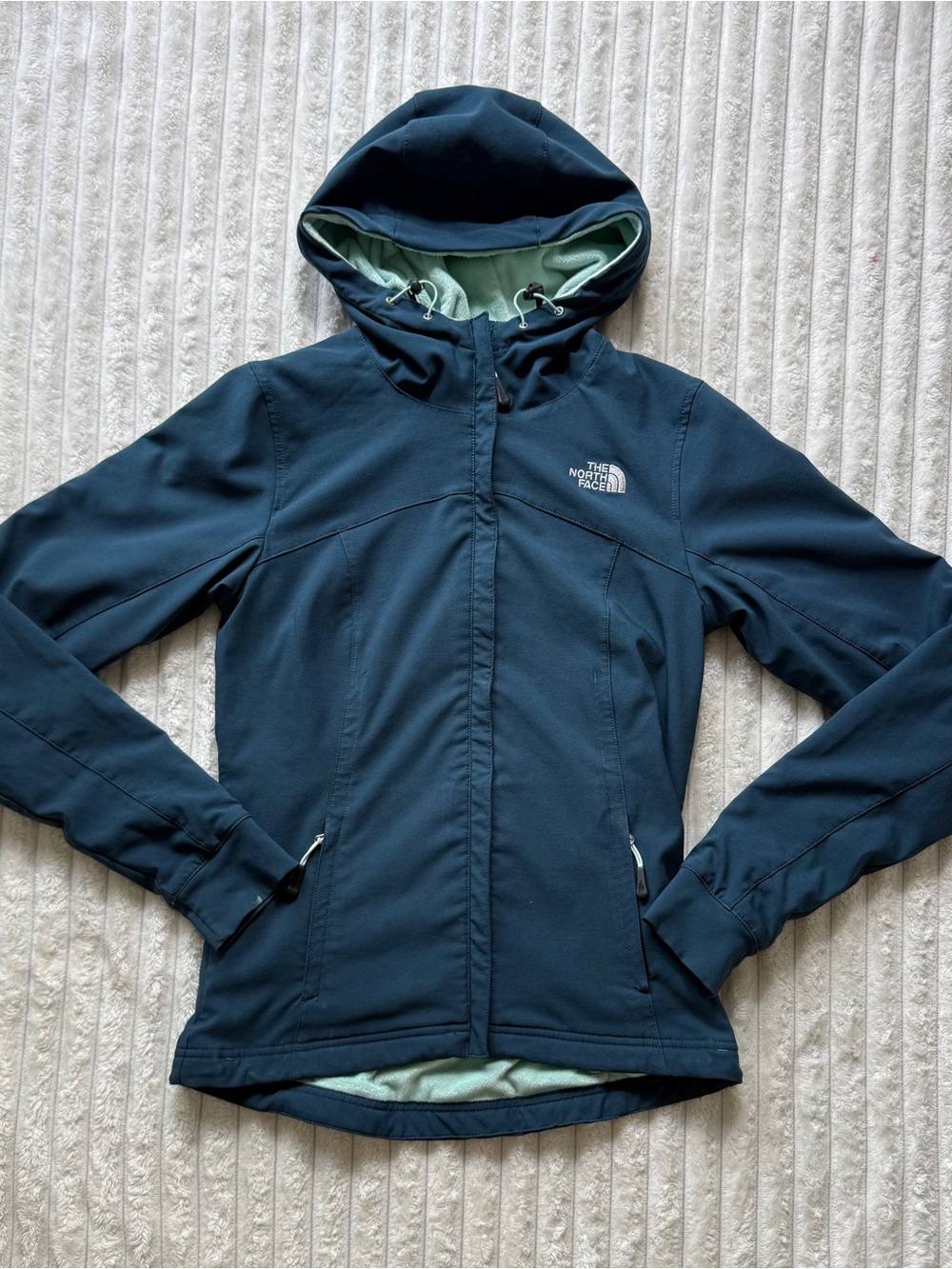 The North Face Softshell Hooded Jacket Navy Blue Zipped Pockets Women's XS